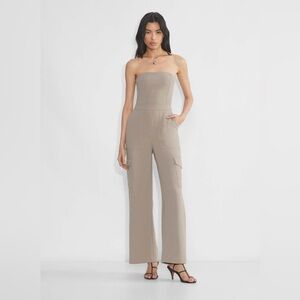Aritzia Wilfred Strapless Beige Cordial Cargo Jumpsuit
